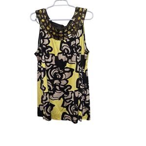 Peter Nygard Silk Tunic Top XL Jeweled Neck Floral Print Sleeveless